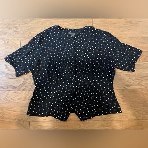 Vintage 90s Ann May Black Silk Polka Dot Blouse Short Sleeve Size Large